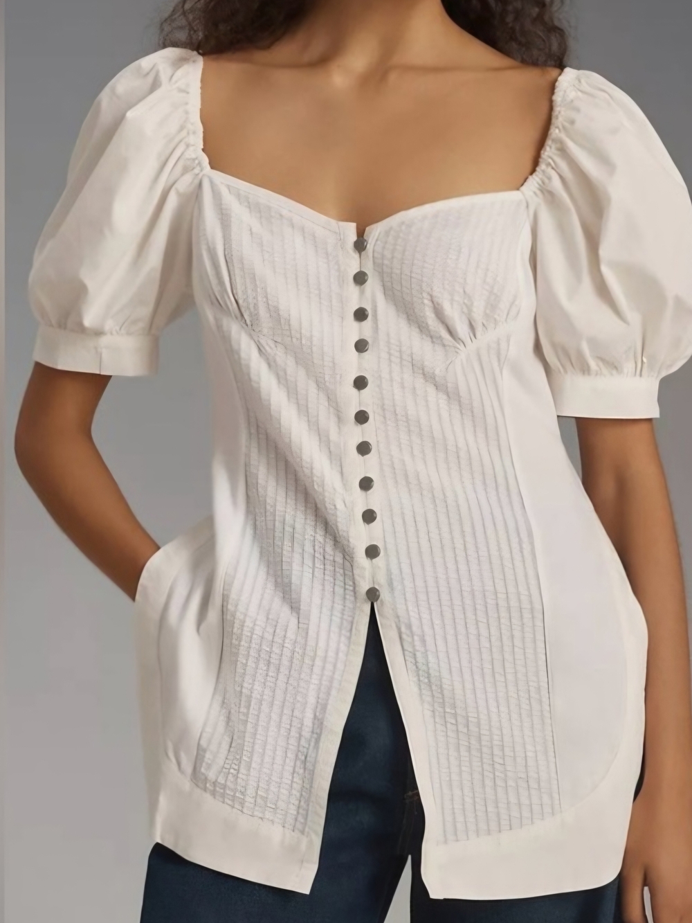 Maeve Puff-Sleeve Sweetheart Top